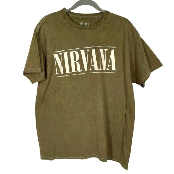 NWOT Nirvana Band Tee Green Large 100% Cotton Licensed Merch Grunge Rock Smiley - Picture 1 of 11